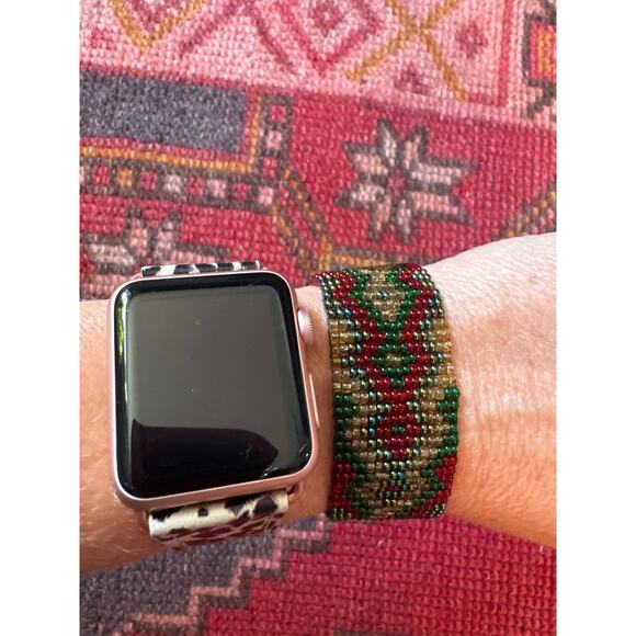 Multicolor Wide Seedbead Braceled Green Red Gold - Picture 3 of 7